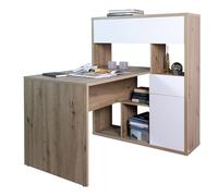 Composad | Scrivania con Libreria della Linea COLLEGIO, 2 Ante e 1 Cassetto, Cameretta, Ufficio, Studio, (LxAxP) 132,5x130,90x109,7 cm, Rovere Mielato e Bianco Laccato, Made in Italy