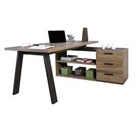 Composad | Scrivania della Linea DAVINCI con 3 Cassetti e 2 vani, Scrivania Angolare con Cassetti e Libreria, (LxAxP) 171,50x74,70x143,50 cm, Noce Brera e Nero Chalet, Made in Italy