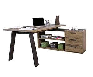 Composad | Scrivania della Linea DAVINCI con 3 Cassetti e 2 vani, Scrivania Angolare con Cassetti e Libreria, (LxAxP) 171,50x74,70x143,50 cm, Noce Brera e Nero Chalet, Made in Italy