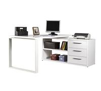 Scrivania angolare bianca della linea Disegno a sopralzo con tre cassetti