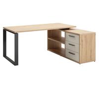 Composad | Scrivania della Linea DISEGNO con 3 Cassetti e 2 Vani, Scrivania Angolare con Cassetti e Libreria, (LxAxP) 170x75x140 cm, Colore Rovere Mielato e Cashmere, Made in Italy