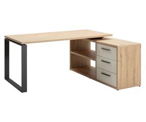 Composad | Scrivania della Linea DISEGNO con 3 Cassetti e 2 Vani, Scrivania Angolare con Cassetti e Libreria, (LxAxP) 170x75x140 cm, Colore Rovere Mielato e Cashmere, Made in Italy