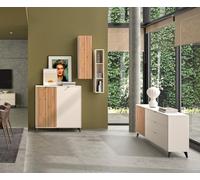 Composad | Soggiorno Completo della Linea ILAGO, Set di 4 Mobili con 1 Madia, 1 Contromobile e 2 Pensili, Arredo soggiorno, Mobili Ingresso, Grigio Cashmere Topmatt e Strippedwood, Made In Italy
