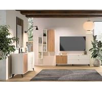 Composad | Soggiorno Completo della Linea ILAGO, Set di 4 Mobili con 1 Mobile Porta TV, 1 Contromobile e 2 Pensili, Mobili Salotto Moderno, Grigio Cashmere Topmatt e Strippedwood, Made In Italy