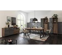 Composad | Soggiorno Completo della Linea INFINITO, Sala da Pranzo, Set di 3 Mobili, Tavolo allungabile, Madia, Credenza, Noce Brera e Grigio Titanio Laccato, Made in Italy