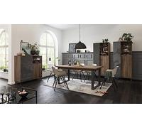 Composad | Soggiorno Completo della Linea INFINITO, Sala da Pranzo, Set di 3 Mobili, Tavolo allungabile, Madia, Credenza, Noce Brera e Grigio Titanio Laccato, Made in Italy