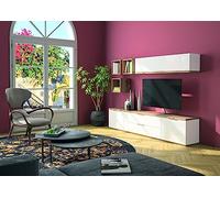Composad | Soggiorno Completo della linea MUNDI, set di 3 Mobili, Pensile, Mobile Porta TV, Mensole Cubo, Soggiorno Moderno, Elegante, Bianco Laccato e Rovere Mielato, Made in Italy