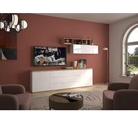 Composad | Soggiorno Completo della Linea MUNDI, Set di 3 Mobili, Pensile, Mobile Porta TV, Soggiorno Moderno, Elegante, Bianco Laccato e Rovere Mielato, Made in Italy