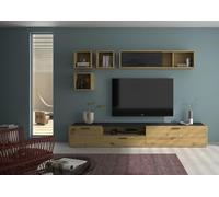 Composad | Soggiorno Completo della Linea VITRUVIA, set di 3 Mobili, Mobile Porta TV, Pensile, Colore Rovere Miele e Nero Chalet, Made in Italy