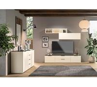 Composad | Soggiorno Completo Linea BRINA, Set di 4 Mobili con 1 Porta TV, 1 Contromobile e 2 Pensili, Arredamento Soggiorno, Living, Grigio Cashmere Topmatt e Marmo Blunt, Made In Italy