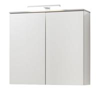 Composad | Specchiera della Linea GALAVERNA con 2 Ante e Illuminazione, Specchiera Pensile, Pensile Bagno, (LxAxP) 70x65x21,50 cm, Colore Cemento e Bianco laccato, Made in Italy