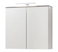 Composad | Specchiera della Linea GALAVERNA con 2 Ante e Illuminazione, Specchiera Pensile, Pensile Bagno, (LxAxP) 70x65x21,50 cm, Colore Cemento e Bianco laccato, Made in Italy