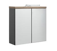 Composad | Specchiera della Linea MUNDI con 2 Ante a Specchio e Illuminazione LED, Mobile Bagno Moderno, (LxAxP) 70x66,8x22 cm, Grigio Titanio Laccato e Rovere Mielato, Made in Italy