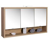 Composad | Specchiera Pensile della Linea LADAMA con 3 Ante 1 Vano e Illuminazione, Specchio Bagno con Ante e Contenitore, (LxAxP) 123,20x69,80x22 cm, Colore Rovere Mielato, Made in Italy