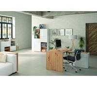 Composad | Ufficio Completo della Linea Abile con 1 Scrivania, 1 Base e 1 Libreria, Home Office, Arredo Ufficio, Bianco Laccato e Rovere Mielato, Made In Italy