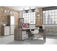 COMPOSAD | Ufficio Completo della Linea DISEGNO, Set di 4 Mobili, Libreria, Scrivania, Cassettiera, Mobile Archivio, Mobili Ufficio, Colore Rovere Sonoma e Bianco Laccato, Made in Italy