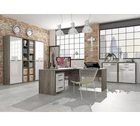 Composad | Ufficio Completo della Linea DISEGNO, Set di 8 Mobili, Libreria, Scrivania, Cassettiera, Mobile Archivio, Vetrina, Mobili Ufficio, Colore Rovere Sonoma e Bianco Laccato, Made in Italy