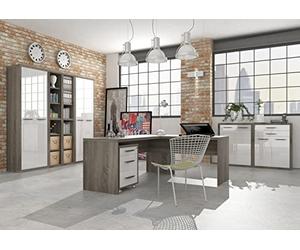 Composad | Ufficio Completo della Linea DISEGNO, Set di 8 Mobili, Libreria, Scrivania, Cassettiera, Mobile Archivio, Vetrina, Mobili Ufficio, Colore Rovere Sonoma e Bianco Laccato, Made in Italy