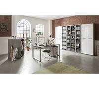 Composad | Ufficio Completo della Linea DISEGNO, Set di 9 Mobili, Scrivania, Libreria, Cassettiera, Vetrina, Mobile Contenitore, Mobili Ufficio, Colore Cemento e Bianco Laccato, Made in Italy