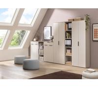 Composad | Ufficio Completo della Linea PRONTO Set 6 Mobili con 4 Librerie e 2 Basi Multiuso, Arredo Ufficio e Home Office, Mobili Studio, Grigio Cashmere e Rovere Mielato, Made in Italy