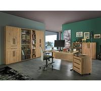 Composad | Ufficio Completo della Linea RILEGA, Set di 8 Mobili, Ufficio Moderno, Studio, scrivania, cassettiera, Libreria, Mobile Archivio, Vetrina, Rovere oak Mielato, Made in Italy