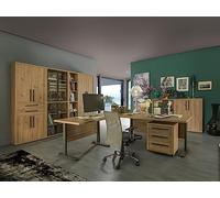 Composad | Ufficio Completo della Linea RILEGA, Set di 8 Mobili, Ufficio Moderno, Studio, scrivania, cassettiera, Libreria, Mobile Archivio, Vetrina, Rovere oak Mielato, Made in Italy