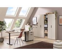 Composad | Ufficio Completo PRONTO, Set 8 Mobili con Scrivania con Gambe in Metallo, Librerie, Basi Multiuso e Cassettiera, Arredo Ufficio, Home Office, Rovere Mielato, Made in Italy