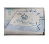 Compose' Culla Lenzuola MIO PICCOLO Cotone ricamato"principino""Principessa" (celeste)