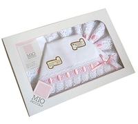 composè lenzuola culla carrozzino in cotone con macramè fondo bianco (rosa)