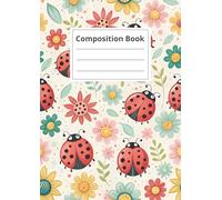 Composition book for elementary school with lined sheets - A4 format - Cover with flowers and ladybugs - 100 pages