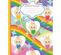Composition Book: Monster Rabbit Rainbow Day-Themed Notebook: Kawaii Cute Animal Journal with Rainbow Hearts & Days of the Week, 7.5" x 9.25", Lined Pages