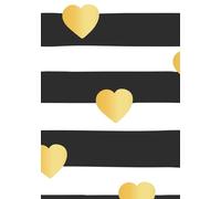 Composition Book - Wide Ruled Lined Notebook - 140 pages - Beautiful Gold Foil Hearts on Black and White Striped Print Journal