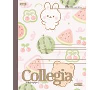 Composition Campus style College Ruled notebook: cute aesthetic pink pastel adorable bears and bunnies with fruit backgrounds great for girls, teens, college students and women