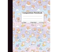 Composition College Ruled Notebook | 9.25 x 7.5 Size | 110 Wide Lined Pages Notebook | Beautiful Cute sleepy teddy bears Journal Notebooks for School Supplies, Home & Office | Made in USA