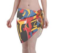 Composition in Red Yellow Blue And Black Print Sarong Wraps Elegante Spiaggia Wrap Corto Sarong Breve per Costume da Bagno Vacanza Beachwear 140X48cm