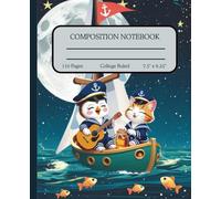 Composition Notebook | 110 pages | College Ruled | 7.5x9.25 inches: Owl and Pussycat Illustration | Cute Folk Tale Aesthetic Journal for School, Work, Life | Gift for Sailors, Girls, Students