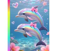 Composition Notebook: 90s Aesthetic Rainbow Dolphins: Cute Girly Retro Neon School Notes | Pink Bow Coquette Dolphin Blank Notebook | Wide Ruled Lined Notebook