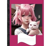 Composition Notebook:: A Girl with Pink Eyes Cat Illustration | Journal For School, College, Students, Work, Office | Wide Lined