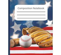 Composition Notebook: Baseball Bat Glove American Patriotic Boy Blue Star Sparkle Striped/ College Ruled, 7.5 x 9.25, 100 pages