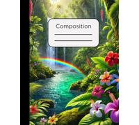 Composition Notebook: Beautiful Hawaiian Jungle with Waterfall and Rainbow Design with 120 Pages, College Ruled, 7.5 x 9.5