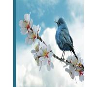 Composition Notebook: Blue Bird on flower branch cover / 120 pages blank lined, wide ruled, 7.5 x 9.25, for Kids, Teens and Adults