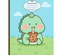 Composition Notebook: Bubble Tea Dino, Wide Ruled, 7.5 x 9.25 inches, 100 Pages For Teens, Students, Animal Lovers, and Study Notes ( Notebook )