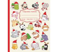 Composition Notebook: Christmas Kawaii Animals with Santa Hats: College Ruled | 110 Pages | 7.5 x 9.25" | Cute Animals Notebook for Kids, Girls, Students & Holiday Gift Giving
