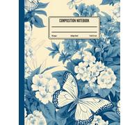 Composition Notebook College Ruled: Blue Butterfly Vintage Botanical Illustration | Aesthetic Journal For School, College, Office, Work | Wide Lined