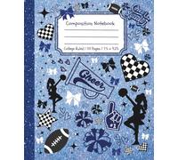 Composition Notebook: College Ruled | Blue Glossy Faux Glitter with Pom Poms and Bows for Cheerleaders, Coaches, and Students