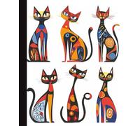 Composition Notebook College Ruled: Colorful Abstract Cats Pattern | 7.5x9.25 in | 110 Pages | Mid-Century Modern Design Journal for School, College & Work