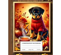 Composition Notebook College Ruled: Cozy Rottweiler Puppy Design: Adorable Dog in Red Sweater - Perfect for Notes and Autumn Inspirations
