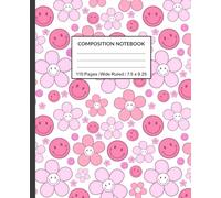 Composition Notebook: College Ruled Cute Smile Face and Kawaii Flower Pattern Pink