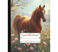 Composition Notebook College Ruled: Enchanted Horse Collection: Orchid Dreamwhisper - A Whimsical Brown Horse in a Field of Flowers