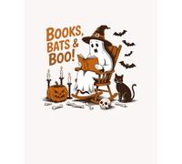 Composition Notebook College Ruled: Funny Halloween Characters "Books, bats & boo" | Spooky Cute Aesthetic Journal For Kids, Teens, Adults | Lined Paperback